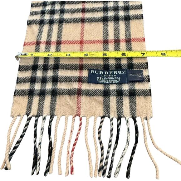 Burberry 100% Cashmere Scarf Beige Nova Check in Stone 112” Extra Long x 7” Wide - Picture 5 of 8